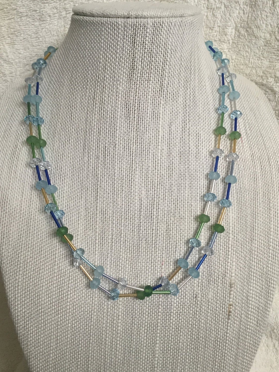 Multi Strand Necklace Set of Blue & Green Faceted Beads  display picture 1