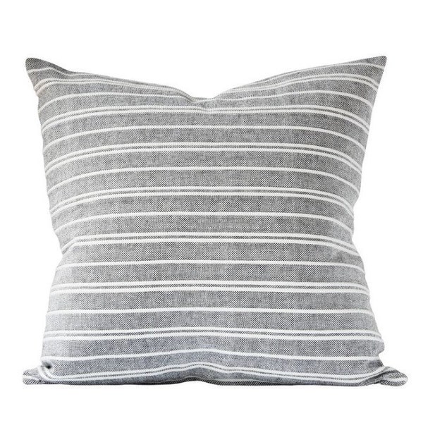 Grey Striped Designer Pillow Cover Embroidered Hand Woven White Stripes Various sizes available