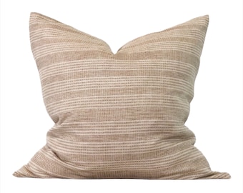 Neutral Woven Stripe Pillow Case Thailand Textile Brown Cream Designer