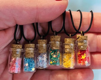 Set di collane con polvere di fata stellata, ciondolo mini bottiglia, bomboniere