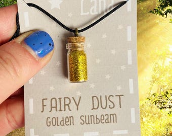 Collana con polvere di fata raggio di sole dorato, ciondolo con ciondolo per ragazze