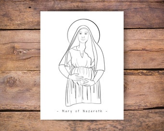 Mary of Nazareth Coloring Page- Catholic kids activity, Catholic homeschool, Christian coloring page, Traditional Catholic Family, Mary Art