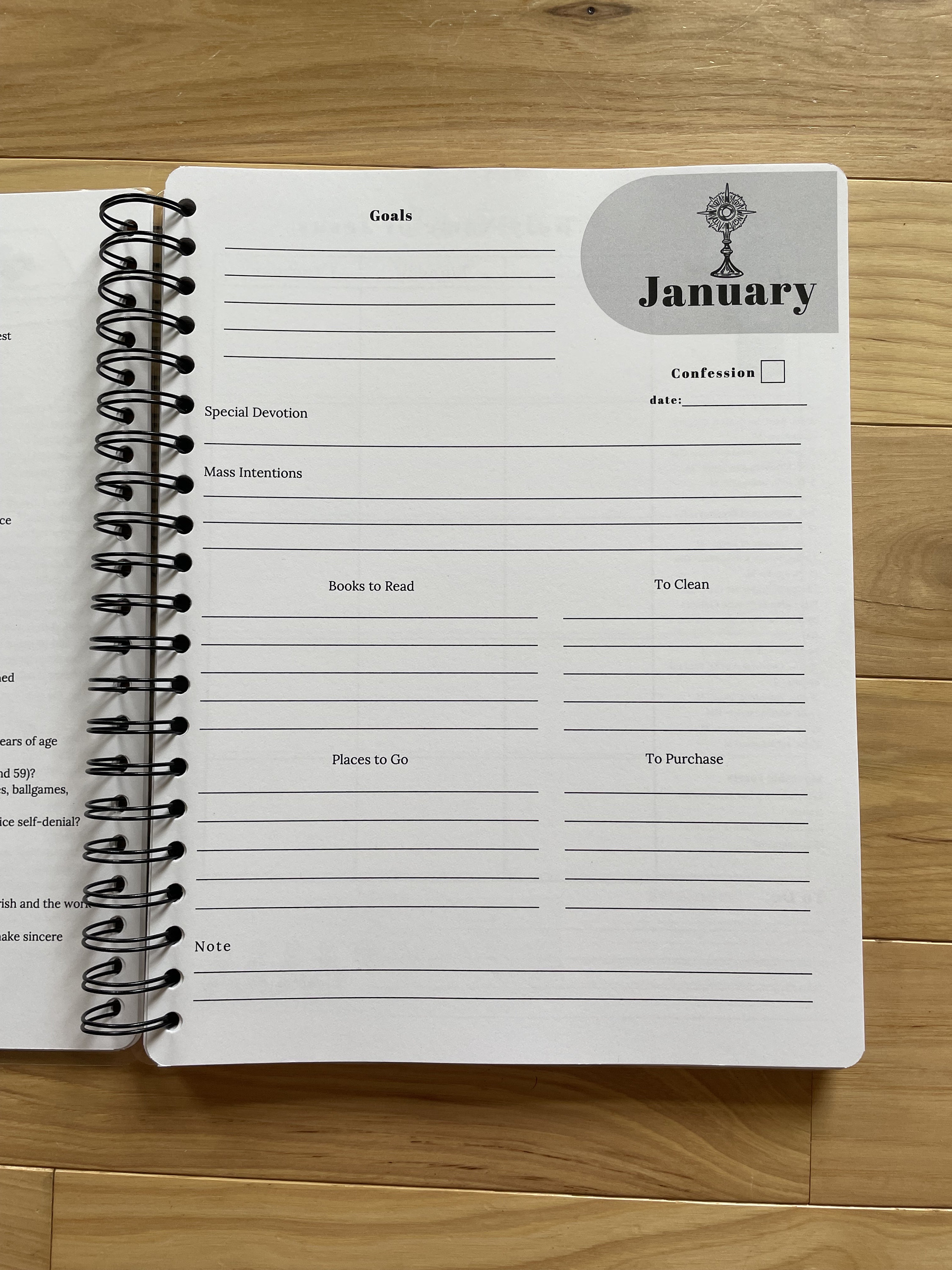 Undated Catholic Spiral Planner Simple Layout Monthly Weekly Etsy