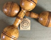 Antique Wooden Dumbbells 3 4 lbs each. Great display piece fits into various design schemes.