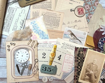 Vintage/Antique Ephemera, Textiles, and Bits Great for  Mixed Media Collage Junk Journal Supplies