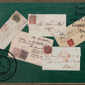 Junk Journal Printable Antique Ephemera 1850's Letter Covers/Stamps From Spain Digital Download image 1