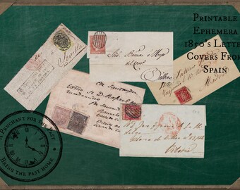 Junk Journal druckbare antike Ephemera 1850 Brief Abdeckungen/Stempel aus Spanien - digitaler Download