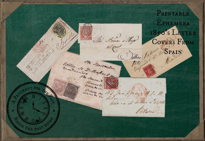 Junk Journal Printable Antique Ephemera 1850's Letter Covers/Stamps From Spain Digital Download image 1