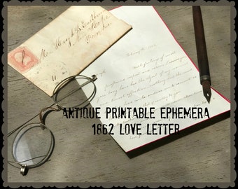 Antique 1862 Love Letter Printable Ephemera ~ Digital Download ~ Junk Journaling ~ Mixed Media Supply