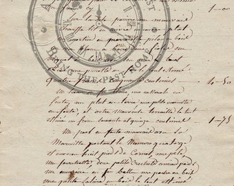 Escritura francesa antigua de 1800 con hermosos sellos - Ephemera antigua - Diario basura - Archivo JPG de descarga instantánea - Ideal para proyectos de arte