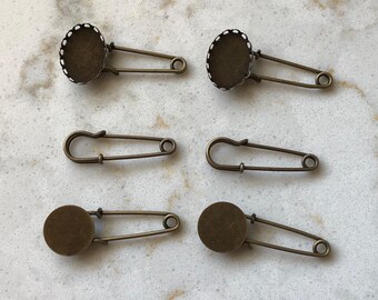 Antique Bronze Safety Pins - Great for Embellishing Junk Journals Scrapbooks - Set of 6