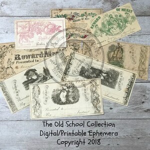 Antique Merit Awards and Report Cards Digital Download/Printable Ephemera Great for Junk Journals & Mixed Media Projects image 1