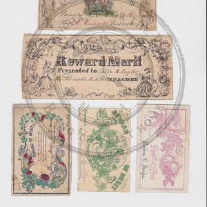 Antique Merit Awards and Report Cards Digital Download/Printable Ephemera Great for Junk Journals & Mixed Media Projects image 3