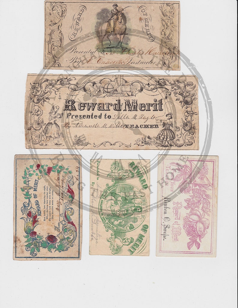 Antique Merit Awards and Report Cards Digital Download/Printable Ephemera Great for Junk Journals & Mixed Media Projects image 3