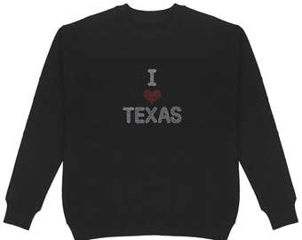 I Love Texas Rhinestone Women/'s V Neck T-Shirts Plus Size Unisex Handmade Cotton