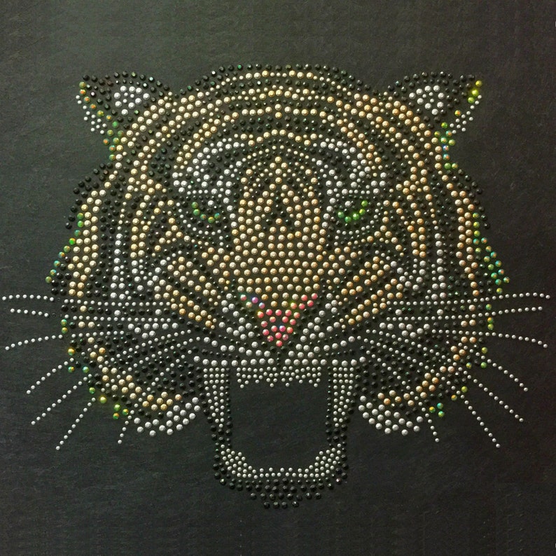 694 topaz Plus Size Cute Animal Handmade Bling Bling Topaz Tiger Stones Crew Neck Sweatshirt Unisex