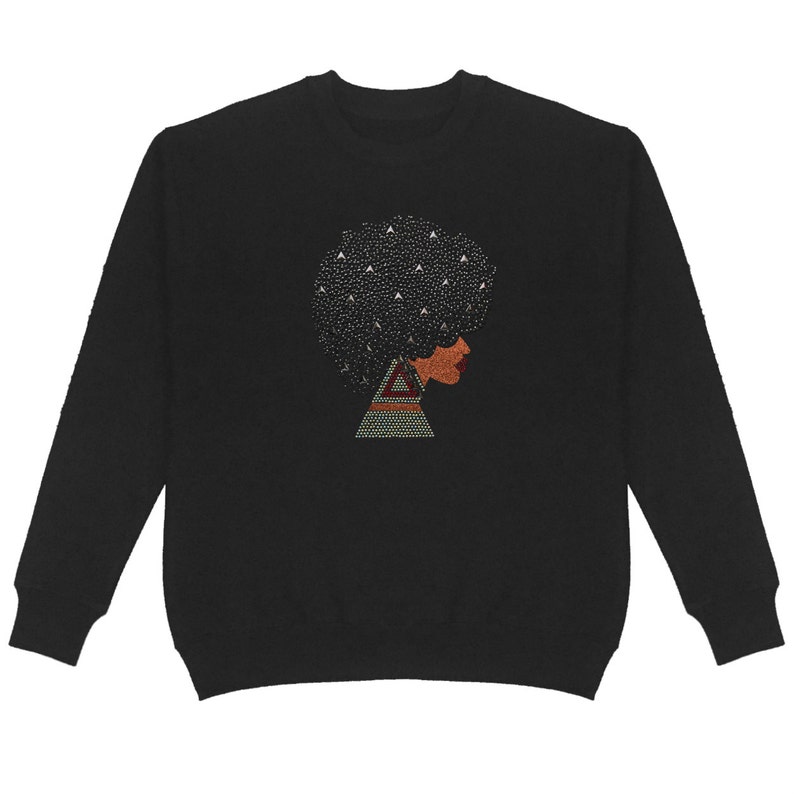 Handmade Unisex 1006 Bling Bling Afro Lady Nailhead /& Stones Crew Neck Sweatshirt Plus Size Beautiful Lady
