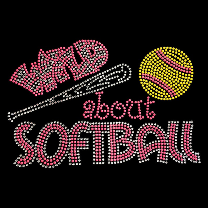 Unisex 646 softball Sports Handmade Plus Size Wild about Softball Rhinestone Crew Neck Sweatshirt Bling Bling