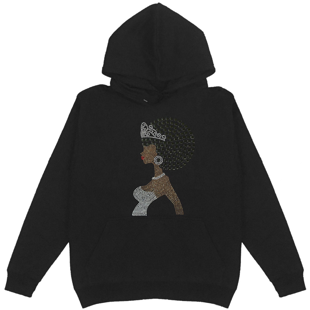 Afro Lady Women/'s Sweatshirt Plus Size Unisex Bling Beautiful Lady Handmade