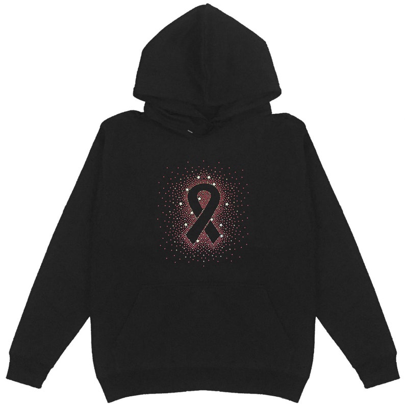 Pink Ribbon Scattered Stones Pullover Hoodie Plus Size Bling Bling Breast Cancer 902 Handmade Unisex