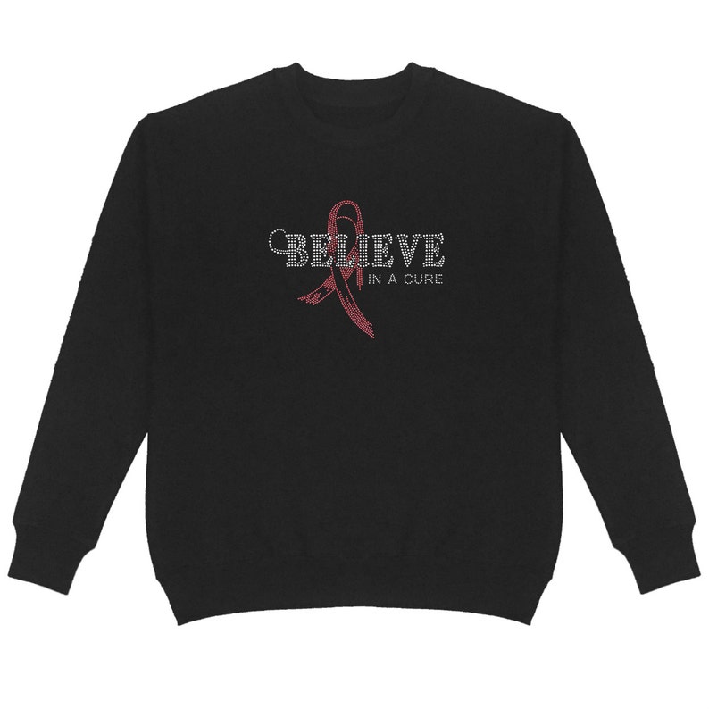 Unisex Breast Cancer Believe Pink Ribbon Crew Neck Sweatshirt 765 Bling Bling Handmade Plus Size