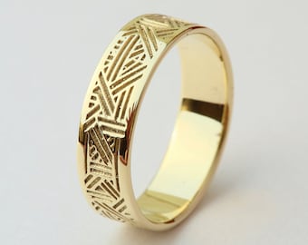 Geometric Mens Ring, Geometric Wedding Band, Mens Wedding Band, 14k Gold Mens Ring, 18K Men's Ring, 18K Mens Wedding Band, 18k Gold Ring