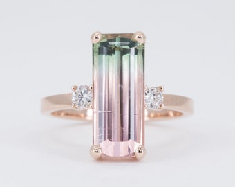 Bi-color Tourmaline Ring, Gold Tourmaline Ring, Pink Tourmaline Ring, Tourmaline Diamond Ring, Green Tourmaline Ring, Blue Tourmaline Ring