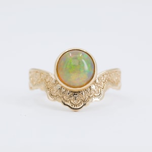 Opal Engagement Ring, Unique Engagement Ring, Yellow Gold Engagement Ring, Gold Opal Ring, Gold Lace Ring with Opal, October Birthstone Ring