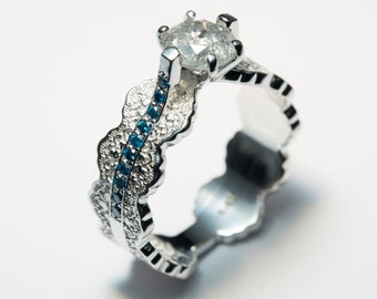 Gray Diamond Ring, Gray Diamond Engagement Ring, Salt and Pepper Gray Diamond, White Gold Diamond Ring, Blue Diamonds Ring, Gray and Blue