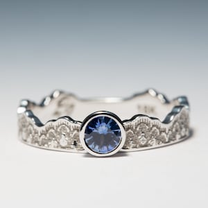 Blue Sapphire Engagement Ring, Blue Sapphire Crown Ring, Gold Crown Ring,Sapphire Rings,Natural Blue Sapphire, Lace Sapphire Ring,Blue Stone image 1