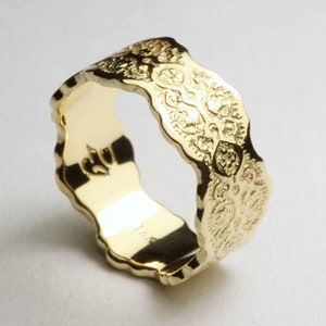18K Gold Wedding Ring, Gold Lace Ring, Wedding Lace Ring, Wide Gold Art Deco Ring, Yellow Gold Lace Ring