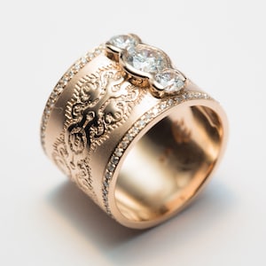 Wide Diamond Engagement Ring, Gold Lace Engagement Ring, Diamond Statement Ring, Rose Gold Engagement Ring, Unique Engagement, Wide Ring