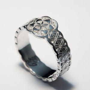 Silver Flower of Life Ring, Silver Boho Ring, Boho Jewelry, Boho Wedding Band, Boho Wedding Ring, Flower Pattern Ring, New Age Ring, Silver