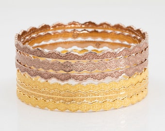 Stacking Lace Bangle Bracelets, Solid Gold Bangle Bracelets, Lace Gold Bracelets, Stacking Bangles, Unique Bangle Bracelets, Unique Jewelry