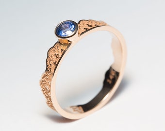 Blue Sapphire Engagement Ring, Blue Sapphire Crown Ring, Gold Crown Ring,Sapphire Rings,Natural Blue Sapphire, Lace Sapphire Ring,Blue Stone