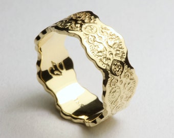 18K Gold Wedding Ring, Gold Lace Ring, Wedding Lace Ring, Wide Gold Art Deco Ring, Yellow Gold Lace Ring