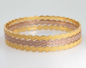 Stacking Lace Bangle Bracelets, Solid Gold Bangle Bracelets, Lace Gold Bracelets, Stacking Bangles, Unique Bangle Bracelets, Unique Jewelry