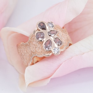 Diamond Cluster Ring, Rose Gold Statement Ring, Lace Statement Ring, Champagne Diamond Ring, Diamond Statement, Mother's Day Gift,Gift Ideas image 1