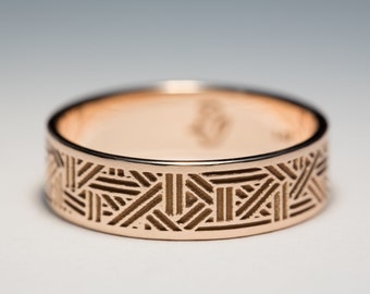 Geometric Pattern Rose Gold Wedding Band - 6mm Wide