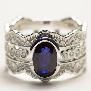 Wedding Ring Set, Sapphire Bridal Set, Diamond Bridal Set, Bridal Sets, Sapphire Wedding Ring, Blue Sapphire Ring, Diamond Sapphire Ring