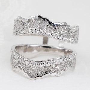 Diamond Ring Enhancer, Diamond Ring Guard, Gold Diamond Enhancer Wedding Band, Unique Ring Jacket Enhancer, Lace Diamond Wedding Band, Rings