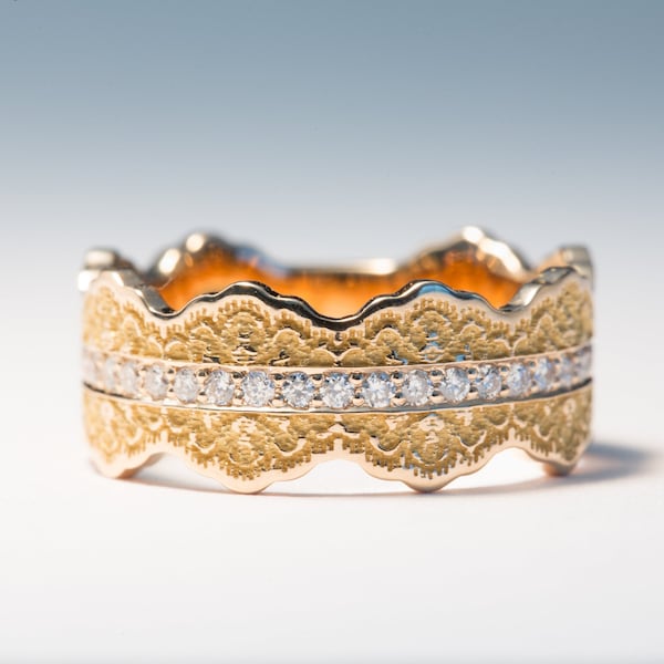 Rose Gold Diamond Lace Wedding Band: Scalloped Eternity Ring