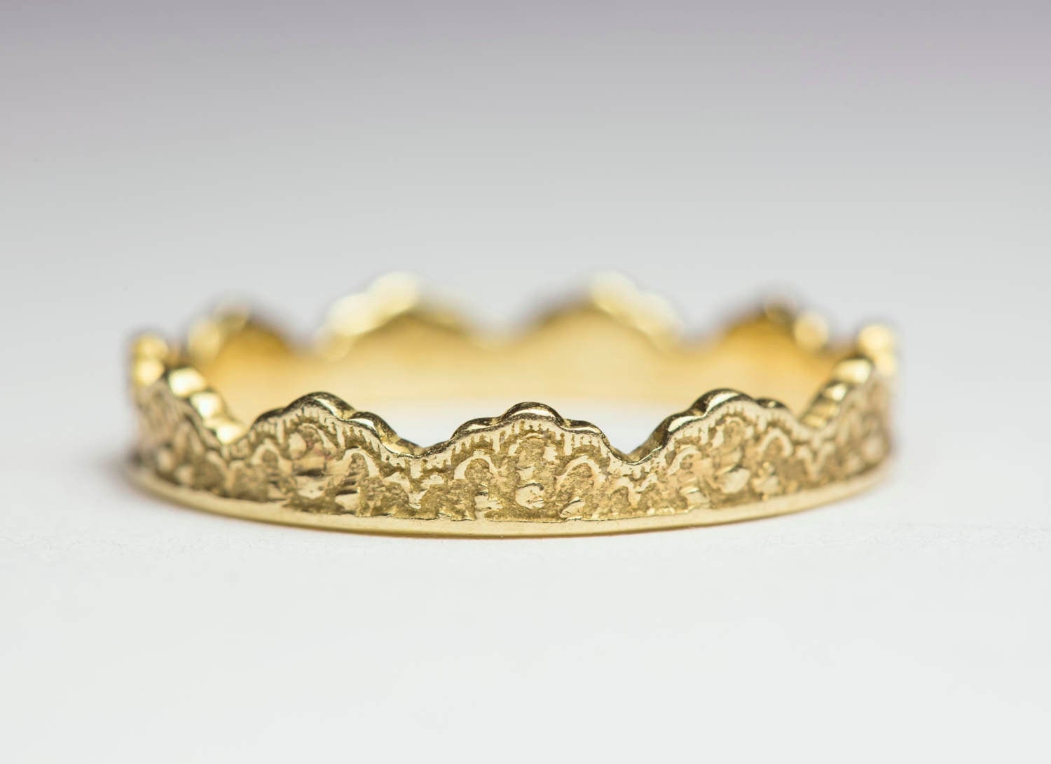 14K Gold Crown Ring Lace Crown Ring Yellow Gold Crown Band Etsy