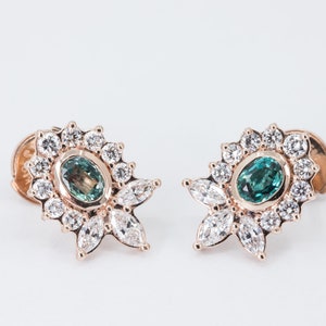 Alexandrite Diamond Earrings, Unique Birthstone Earrings, Diamond Earrings, Alexandrite Birthstone Earrings, Gold Earrings with Diamonds image 6