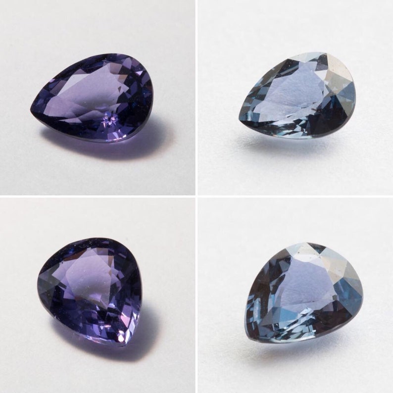 Kleur veranderende saffier ring, paars blauwe saffier, peer verloving ring, kleur veranderende ring, kleur veranderende steen, unieke kleur saffier afbeelding 9