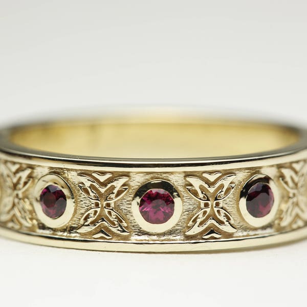 Celtic Wedding Ring, Ruby Wedding Band, Ruby Eternity Ring, Celtic Gold Ring