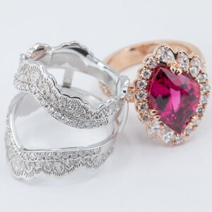 4.28ct Rubellite Tourmaline Ring, Diamond Halo Ring, Cocktail Ring, Rubellite Statement Ring, Unique Engagement Ring, Diamond Ring Guard image 8