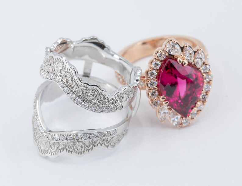 4.28ct Rubellite Tourmaline Ring, Diamond Halo Ring, Cocktail Ring, Rubellite Statement Ring, Unique Engagement Ring, Diamond Ring Guard image 8