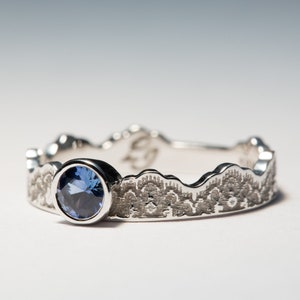 Blue Sapphire Engagement Ring, Blue Sapphire Crown Ring, Gold Crown Ring,Sapphire Rings,Natural Blue Sapphire, Lace Sapphire Ring,Blue Stone image 2