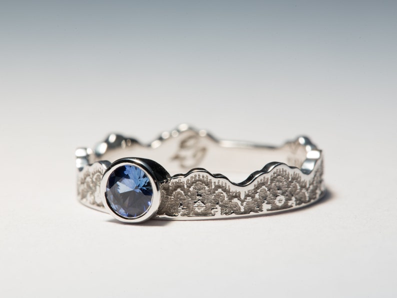Blue Sapphire Engagement Ring, Blue Sapphire Crown Ring, Gold Crown Ring,Sapphire Rings,Natural Blue Sapphire, Lace Sapphire Ring,Blue Stone image 2